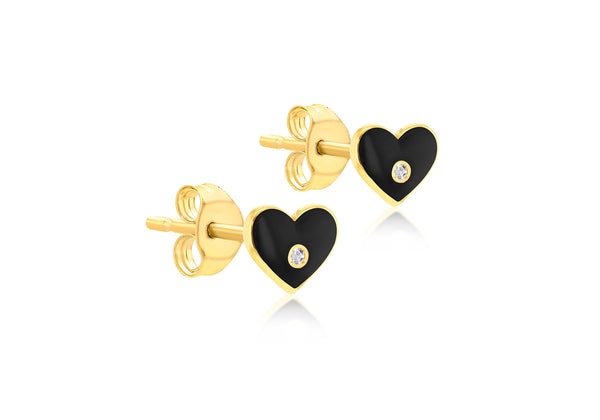 9ct Yellow Gold 0.02ct Diamond Heart Stud Earrings