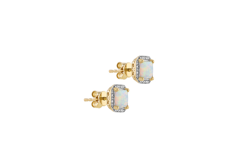 9ct Yellow Gold 0.02ct Diamond and Opal Halo Stud Earrings