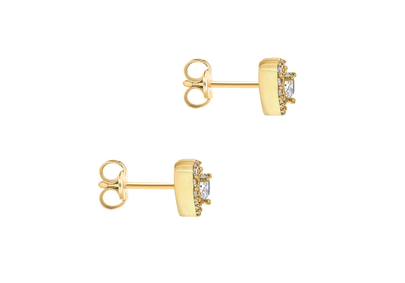 9ct Yellow Gold White Zirconia Halo Heart Stud Earrings