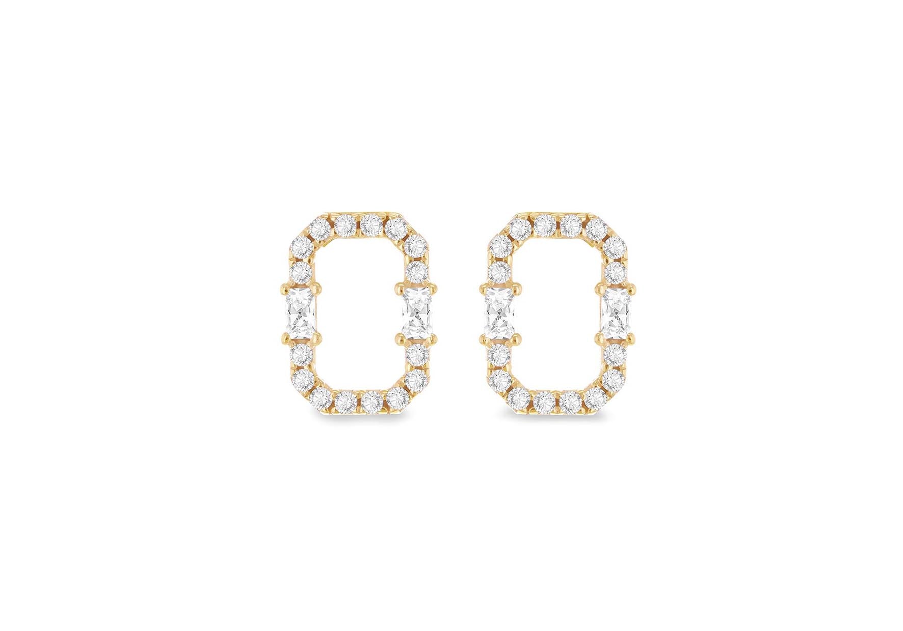 9ct Yellow Gold White Zirconia Square Hoop Earrings