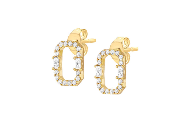 9ct Yellow Gold White Zirconia Square Hoop Earrings