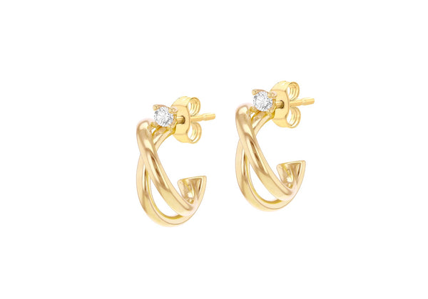 9ct Yellow Gold White Zirconia Crossover Crescent Stud Earrings