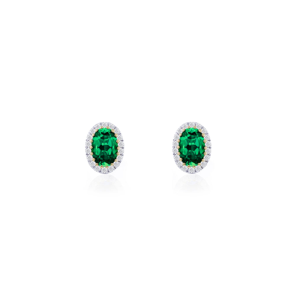 9ct Yellow Gold 0.15ct Lab Diamond & Emerald Cluster Stud Earrings