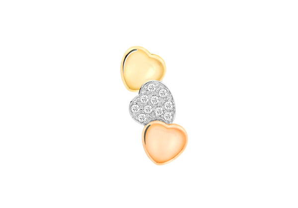 9ct 3-Tone Gold 0.10ct Diamond Triple-Heart Slider Pendant