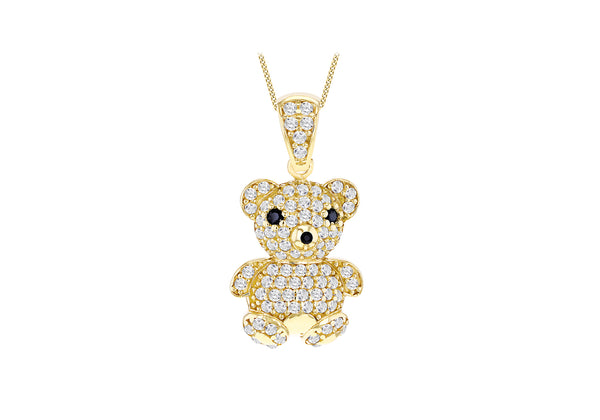 9ct Yellow Gold White Zirconia Teddy Bear Pendant