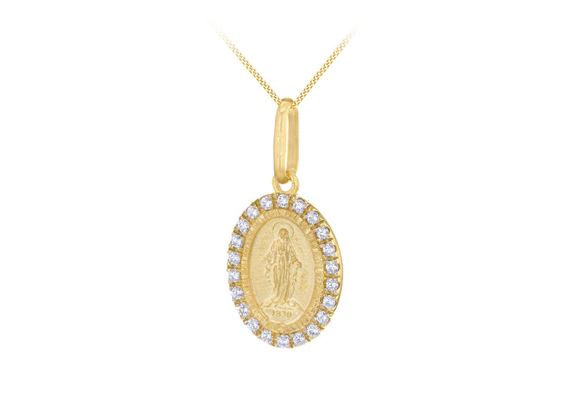 9ct Yellow Gold White Zirconia Oval Holy Mary Pendant