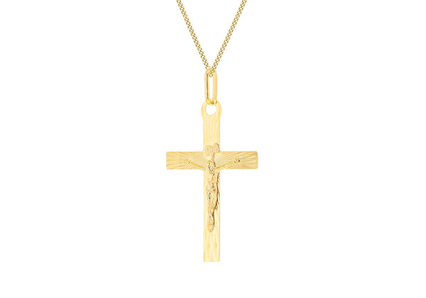 9ct Yellow Gold Diamond Cut Sunray Crucifix Cross Pendant