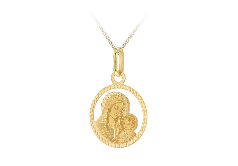 9ct Yellow Gold Diamond Cut Mary and Child Pendant