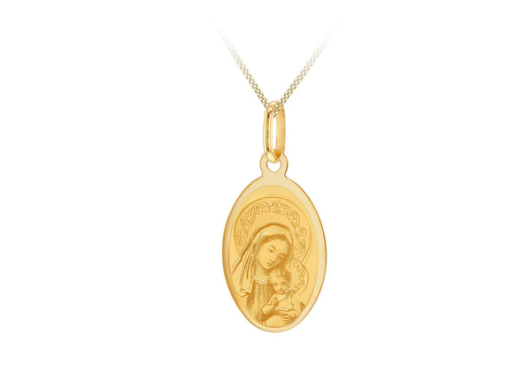 9ct Yellow Gold Oval Mary and Child Pendant