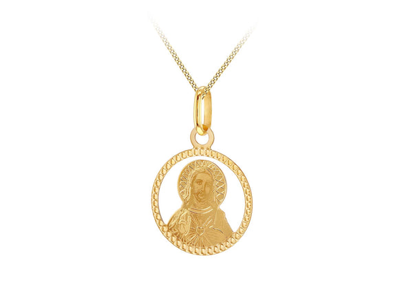 9ct Yellow Gold Diamond Cut Round Christ Pendant