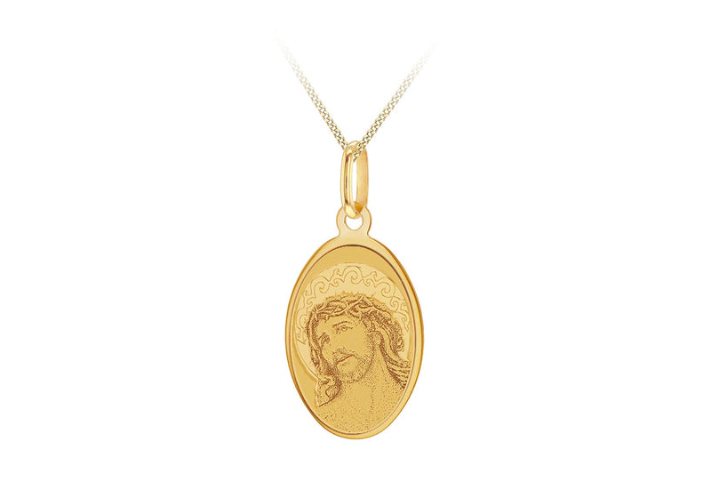 9ct Yellow Gold Oval Christ Pendant