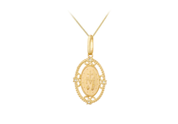 9ct Yellow Gold Zirconia Filigree Holy Mary Oval Pendant