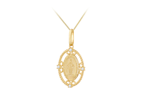 9ct Yellow Gold Zirconia Filigree Holy Mary Oval Pendant