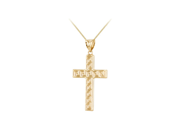 9ct Yellow Gold Greek Key Cross Pendant