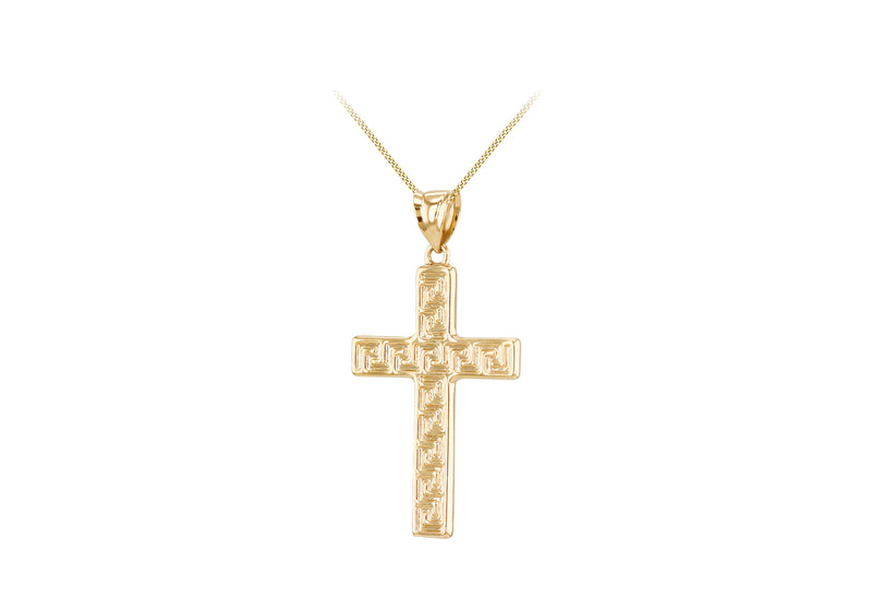 9ct Yellow Gold Greek Key Cross Pendant