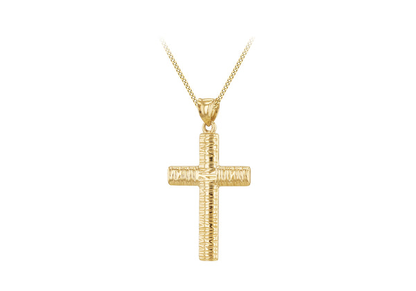 9ct Yellow Gold Bark Cross Pendant