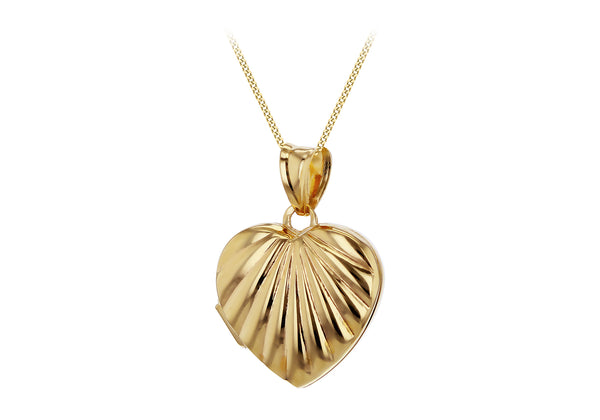 9ct Yellow Gold Ribbed Heart Locket Pendant