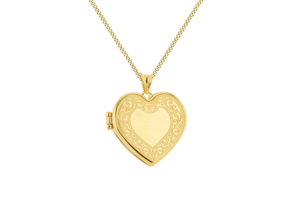 9ct Yellow Gold Etched Heart Locket Pendant