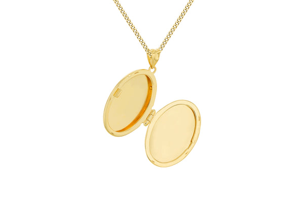 9ct Yellow Gold Flower Etched Oval Locket Pendant