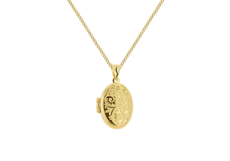 9ct Yellow Gold Oval Floral Locket Pendant