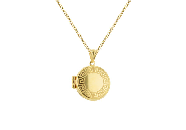 9ct Yellow Gold Round Greek Locket Pendant