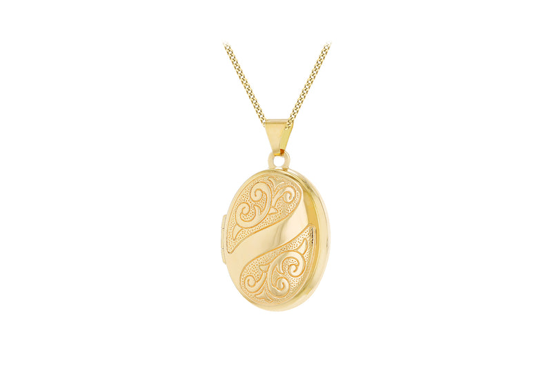 9ct Yellow Gold Etched Locket Pendant