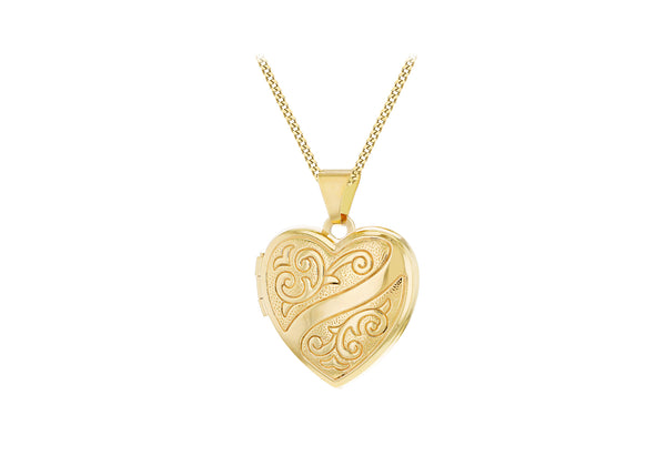 9ct Yellow Gold Engraved Heart Locket Pendant