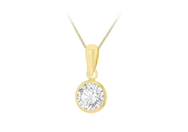 9ct Yellow Gold Round Zirconia Bezelled Pendant