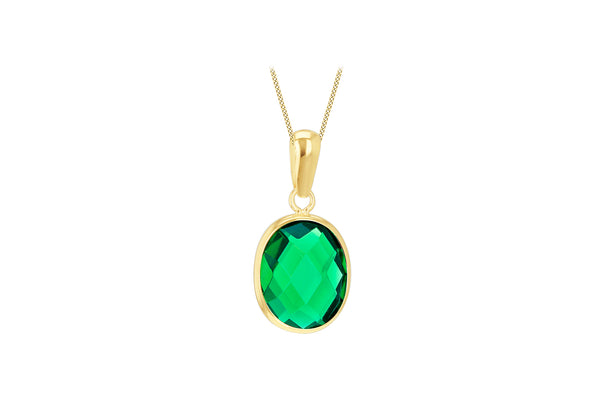 9ct Yellow Gold Green Swarovski Crystal Oval Drop Pendant