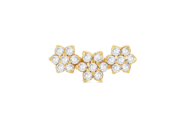 9ct Yellow Gold Triple Flower Zirconia Labret Stud