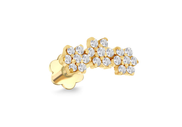 9ct Yellow Gold Triple Flower Zirconia Labret Stud