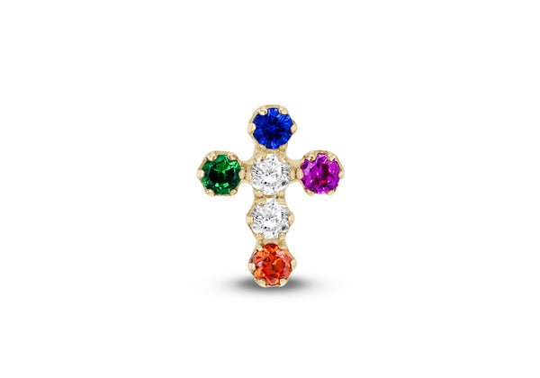 9ct Yellow Gold Multi Coloured Zirconia Cross Labret Stud