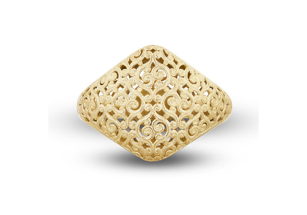 9ct Yellow Gold Ornate Filigree Satin Dome Ring