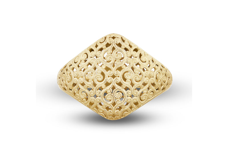 9ct Yellow Gold Ornate Filigree Satin Dome Ring