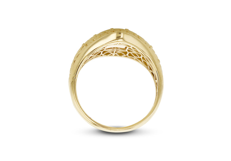 9ct Yellow Gold Ornate Filigree Satin Dome Ring