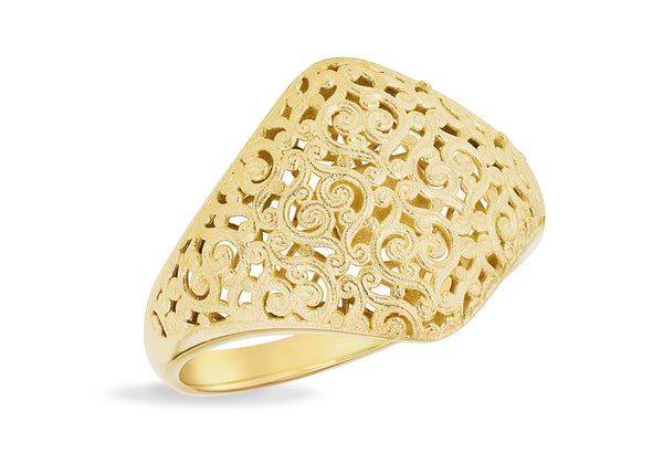 9ct Yellow Gold Ornate Filigree Satin Dome Ring
