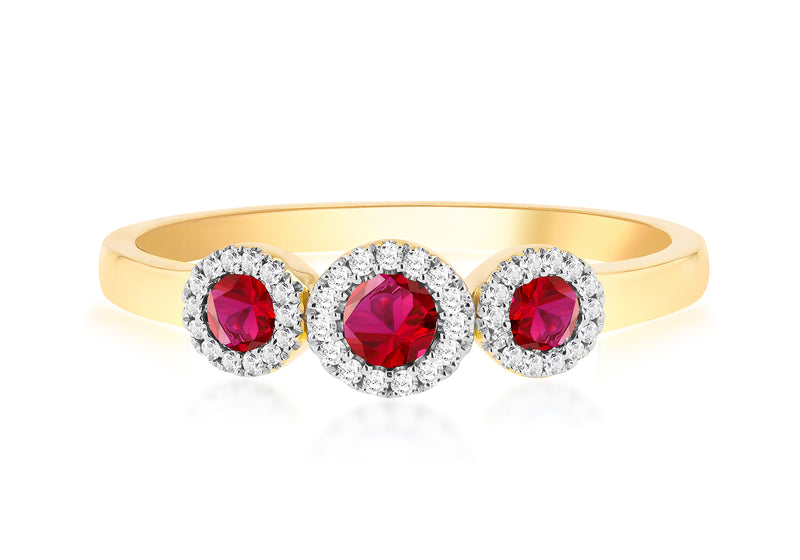 9ct Yellow Gold 0.28 Carat Diamonds and Rubies Trinity Ring