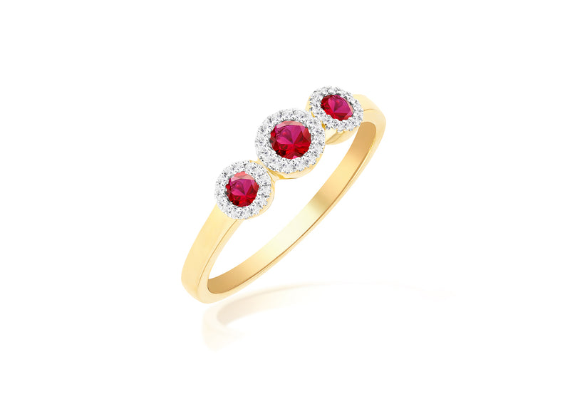 9ct Yellow Gold 0.28 Carat Diamonds Rubies Trinity Ring