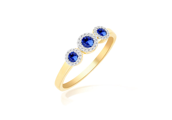 9ct Yellow Gold 0.28ct Diamonds and Sapphires Trinity Ring