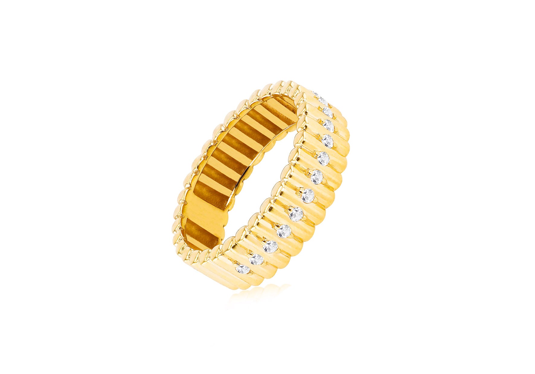 9ct Yellow Gold White Zirconia Goove Ring