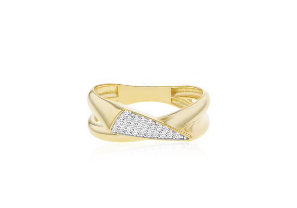 9ct Yellow Gold Zirconia Triangle Crossover Ring