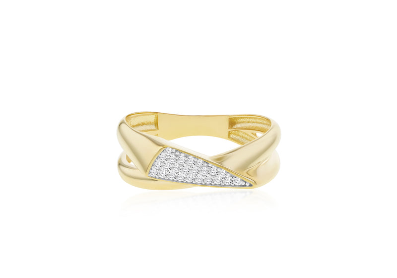9ct Yellow Gold Zirconia Triangle Crossover Ring