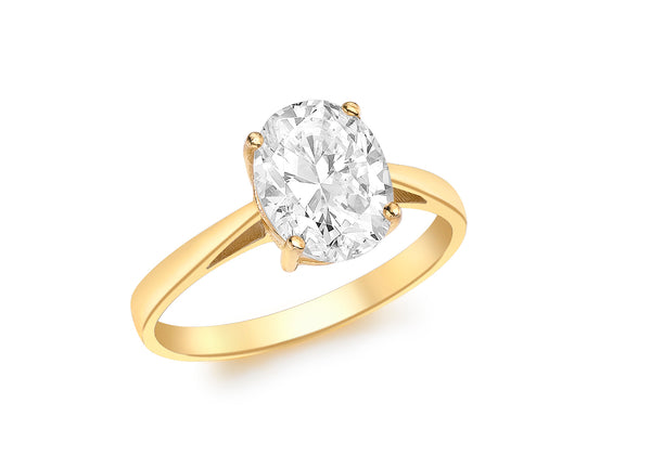 9ct Yellow Gold Oval Solitaire Zirconia Ring