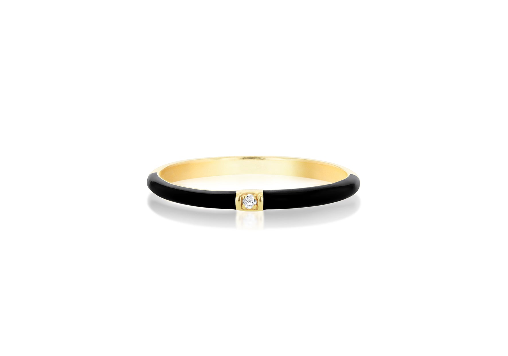9ct Yellow Gold Black Enamel 0.01ct Diamond Ring