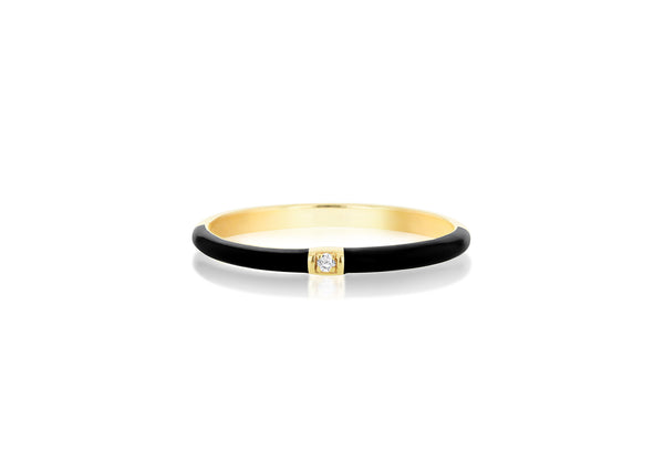 9ct Yellow Gold Black Enamel Diamond Set Ring