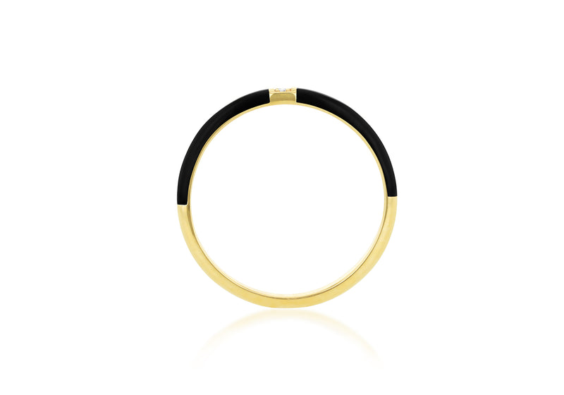 9ct Yellow Gold Black Enamel Diamond Set Ring