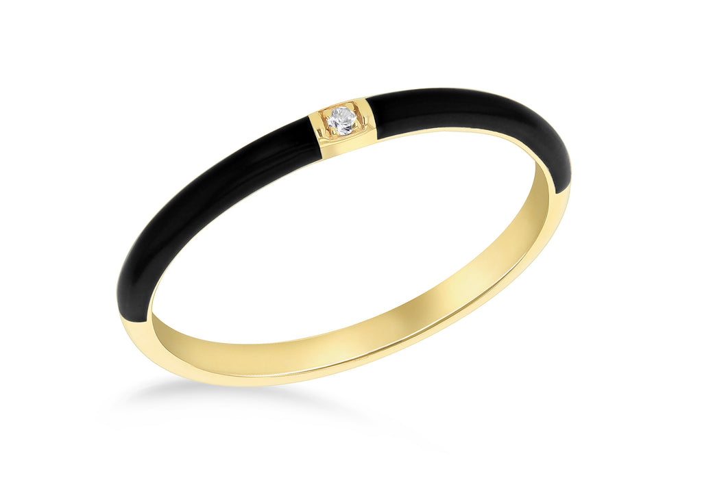 9ct Yellow Gold Black Enamel 0.01ct Diamond Ring