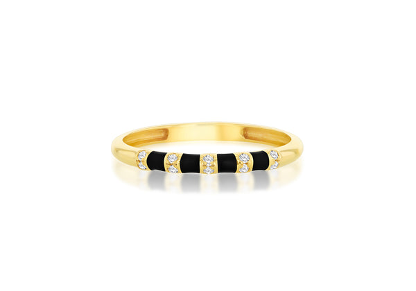 9ct Yellow 0.010ct Diamond Black Stripe Band Ring