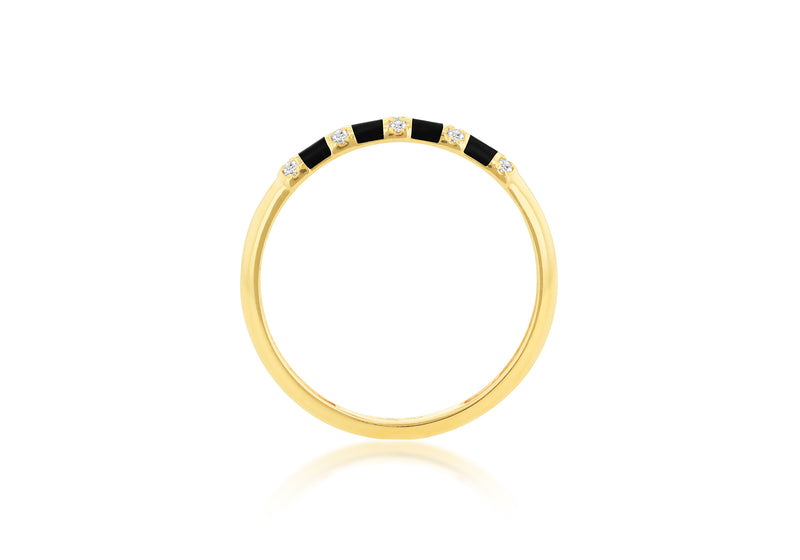 9ct Yellow 0.010ct Diamond Black Stripe Band Ring