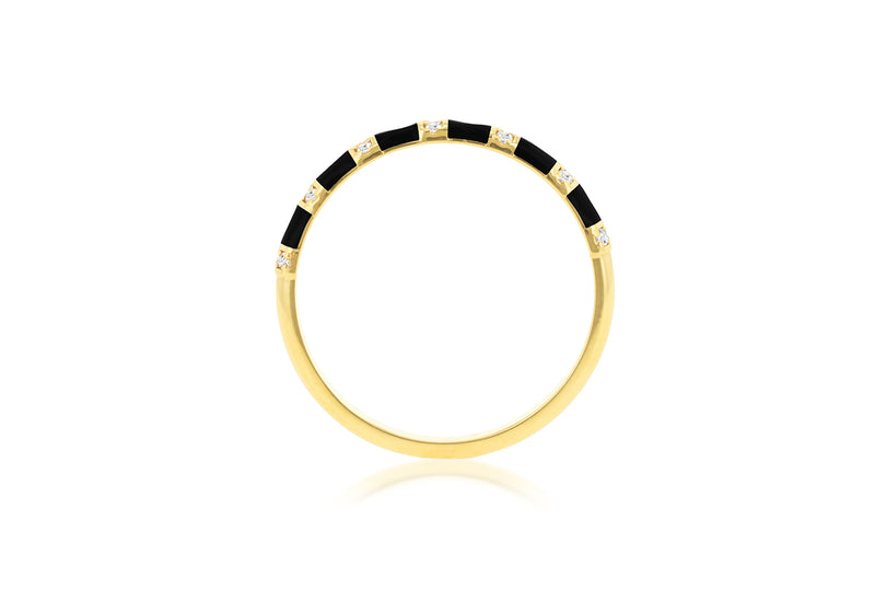9ct Yellow  0.014ct Diamond Black Stripe Band Ring
